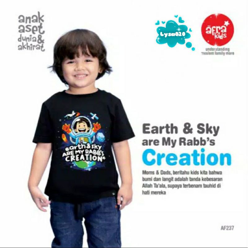 Kaos Afrakids lengan pendek anak laki-laki AF237 Earth &amp; Sky are My Rabb's Creation