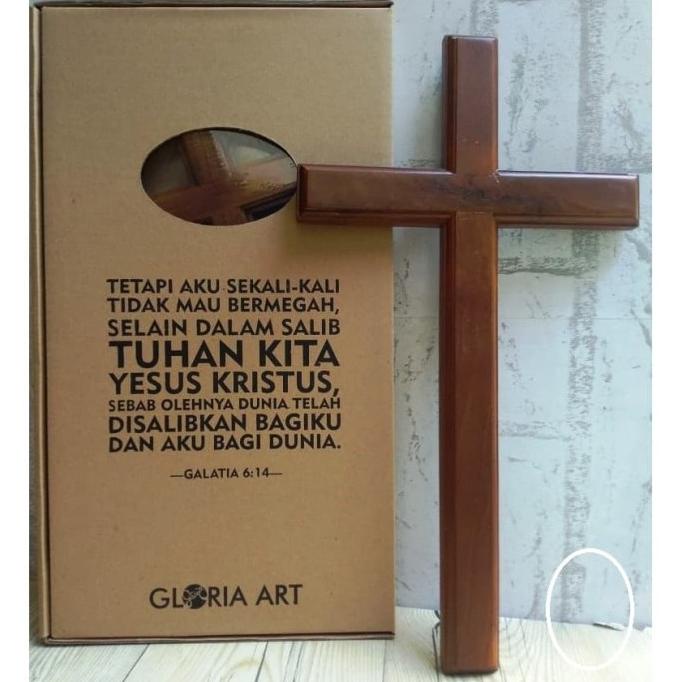><><><] Salib Dinding Kayu Jati Besar Warna Doft Natural