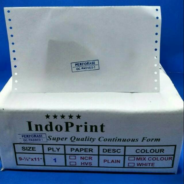 

PPOB Continous Form 1ply: 2 Perforasi Indoprint Kertas Komputer 9.5 x 11 / 2 × 1 ply