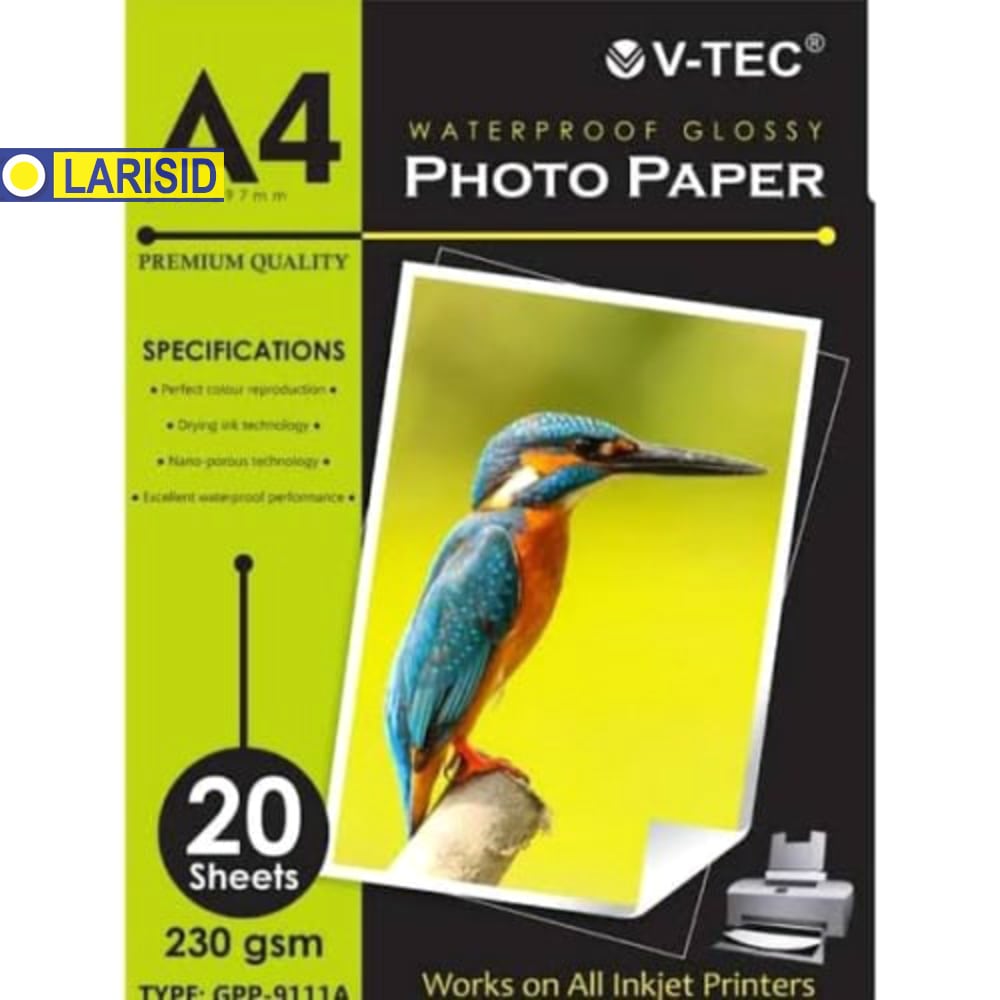 

KERTAS FOTO V-TEC GLOSSY PHOTO PAPER (TYPE:GPP-9111A) 230 GSM