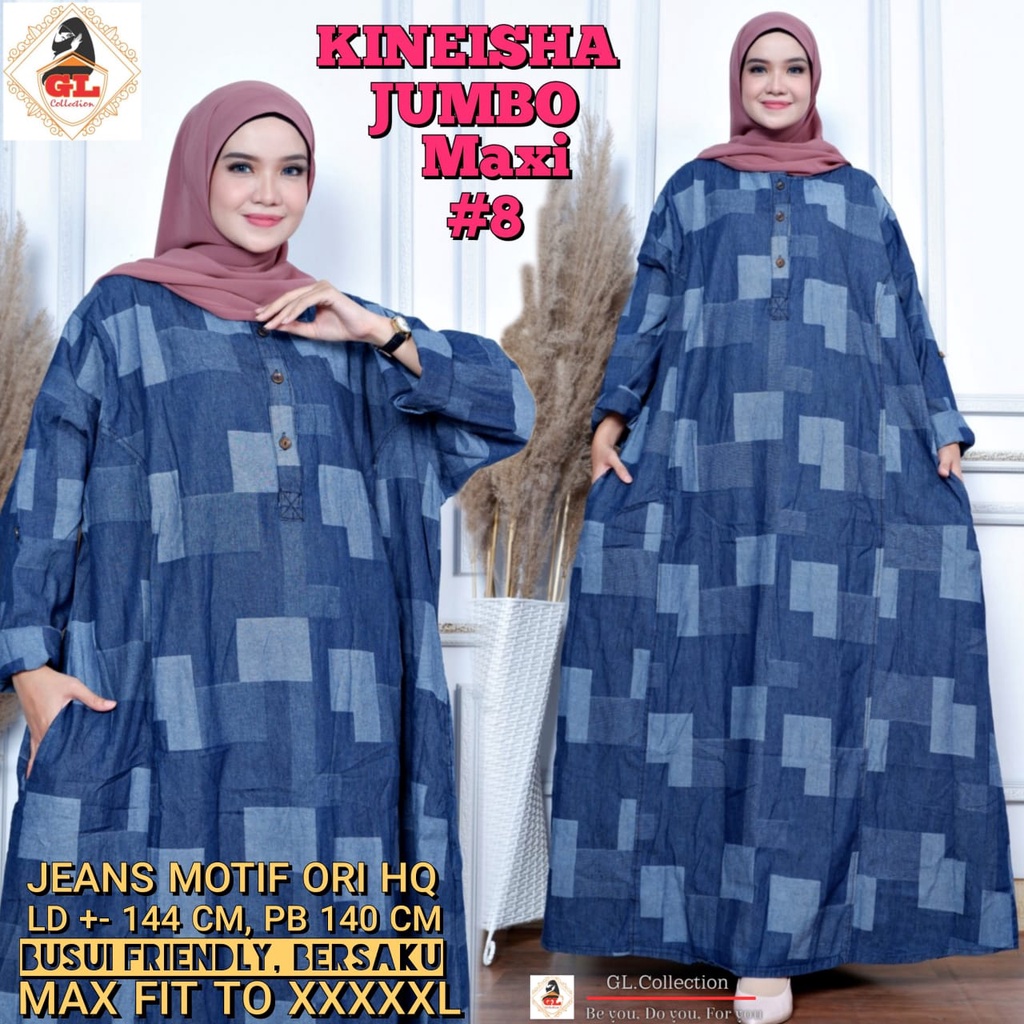 Gamis jumbo jeans, ld 144 cm, panjang 140