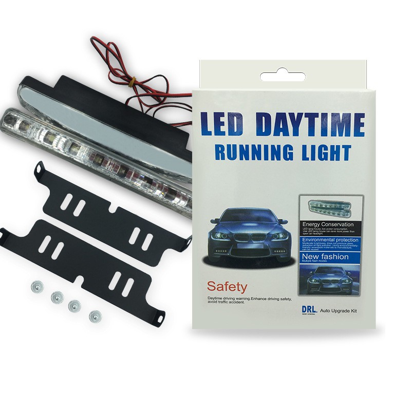 Lampu DRL Car Mobil 8 Mata LED Plat Bracket Dudukan LENGKAP