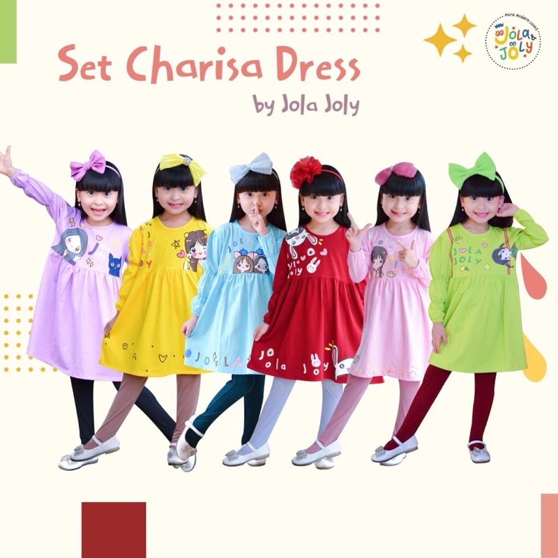 SETELAN ANAK PEREMPUAN SET CHARISA DRESS BY JOLA AND JOLY USIA 4 - 12 TAHUN