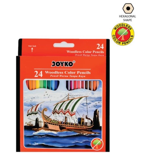 

PENSIL WARNA / COLOR PENCIL JOYKO WOODLESS CP-104 24 WARNA PANJANG ATK MURAH