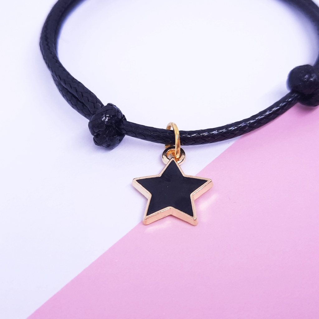 Gelang Couple Sahabat Pacar Bestie 3 Orang Tali Korea Hitam Polos Murah