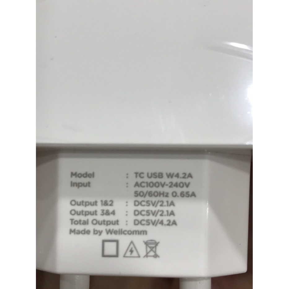 Travel charger wellcomm smart charging 4.2A usb port 4 output