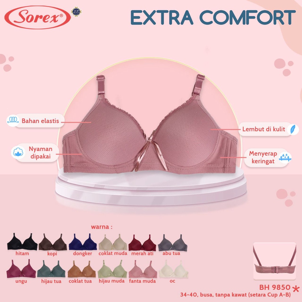 Sorex Bra 9850 Extra Comfort Busa Tanpa Kawat Kait 2 Setara Cup B