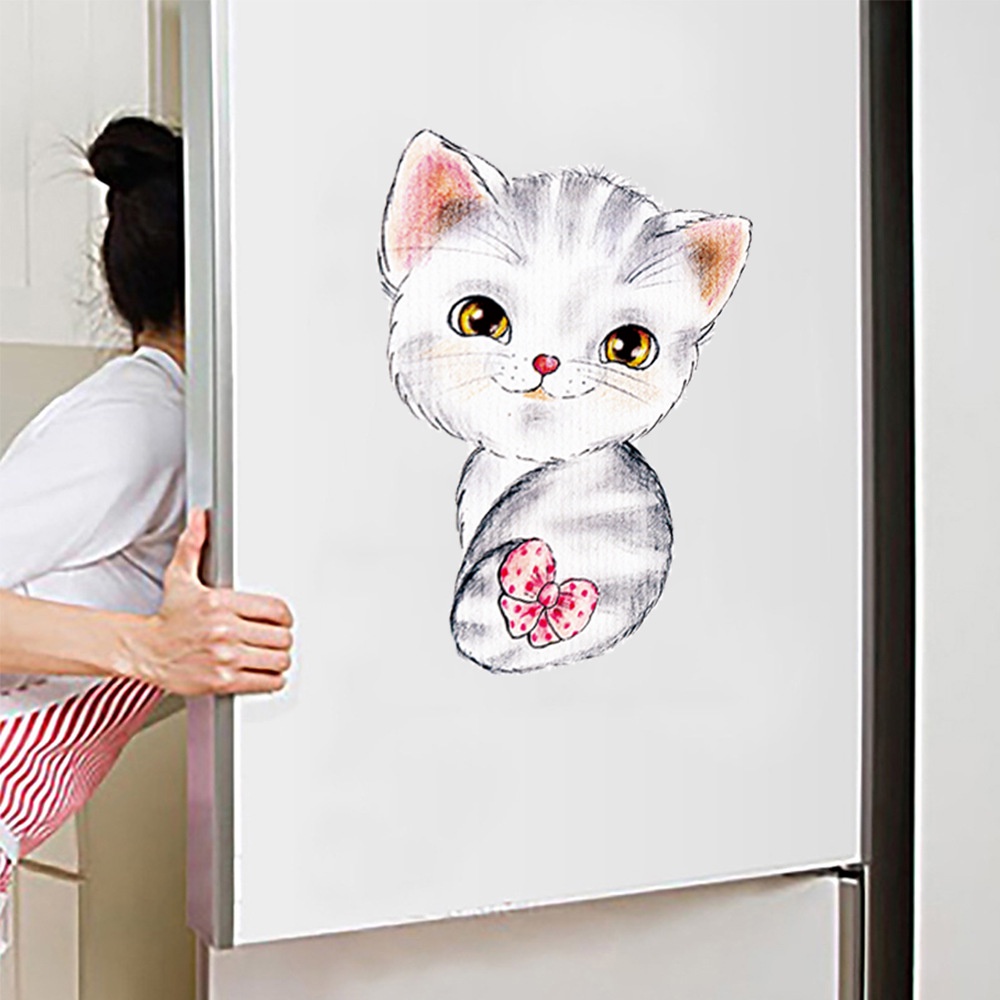 Simulasi Kucing Toilet Kulkas Stiker Dekorasi/Removable Wall Stickers Decoration/Kartun Lucu Kitten Stiker Decor/Tahan Air Self-Adhesive Kamar Mandi Stiker Decor