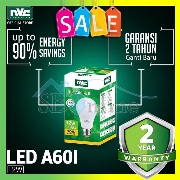 LAMPU BOHLAM LED NVC A60I EE 12W 3000K 220 240V GARANSI 2 TAHUN