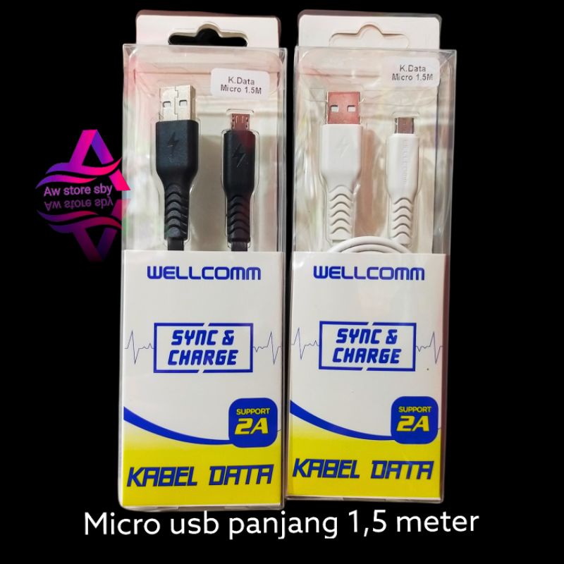 WELLCOMM KABEL DATA MICRO USB DAN TYPE C FAST CHARGING PANJANG 1,5 meter FOR ANDROID