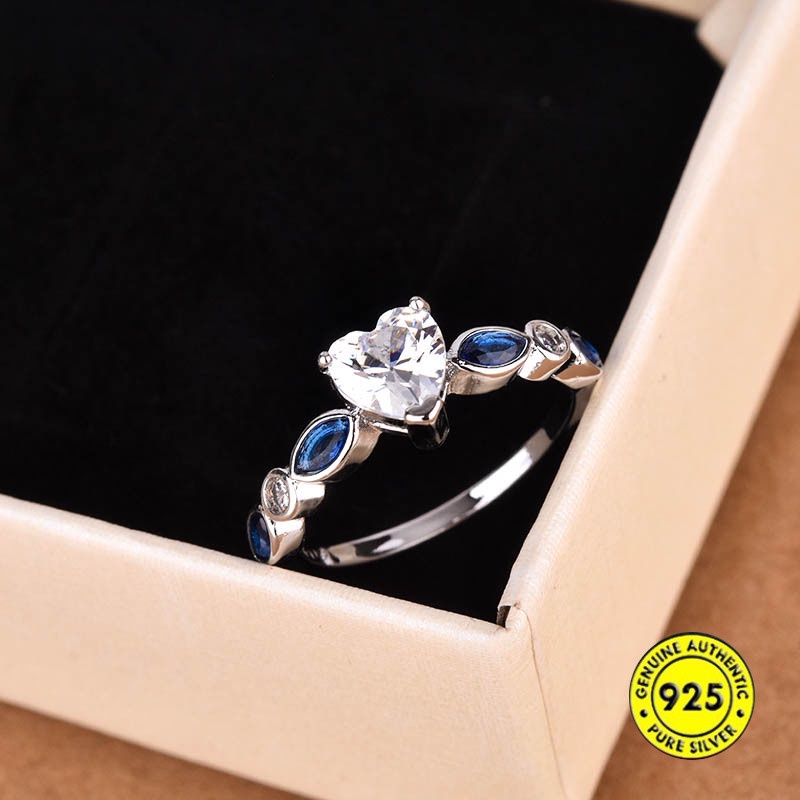 Cincin Sterling Silver 925 Dengan Topaz Bentuk Hati Warna Biru Laut Untuk Wanita