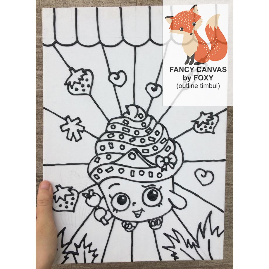 

NEW KANVAS LUKIS ANAK OUTLINE TIMBUL GAMBAR - SHOPKINS CUPCAKE / APPLE PERALATAN MELUKIS CANVAS ANAK