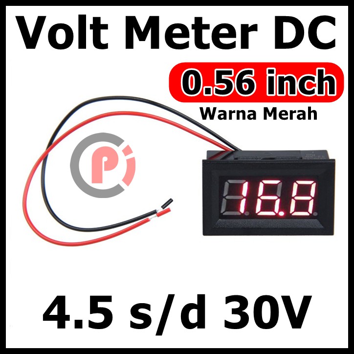 Voltmeter Digital Lengkap Frame 4.5-30V DC Dua Kabel (LED Merah)