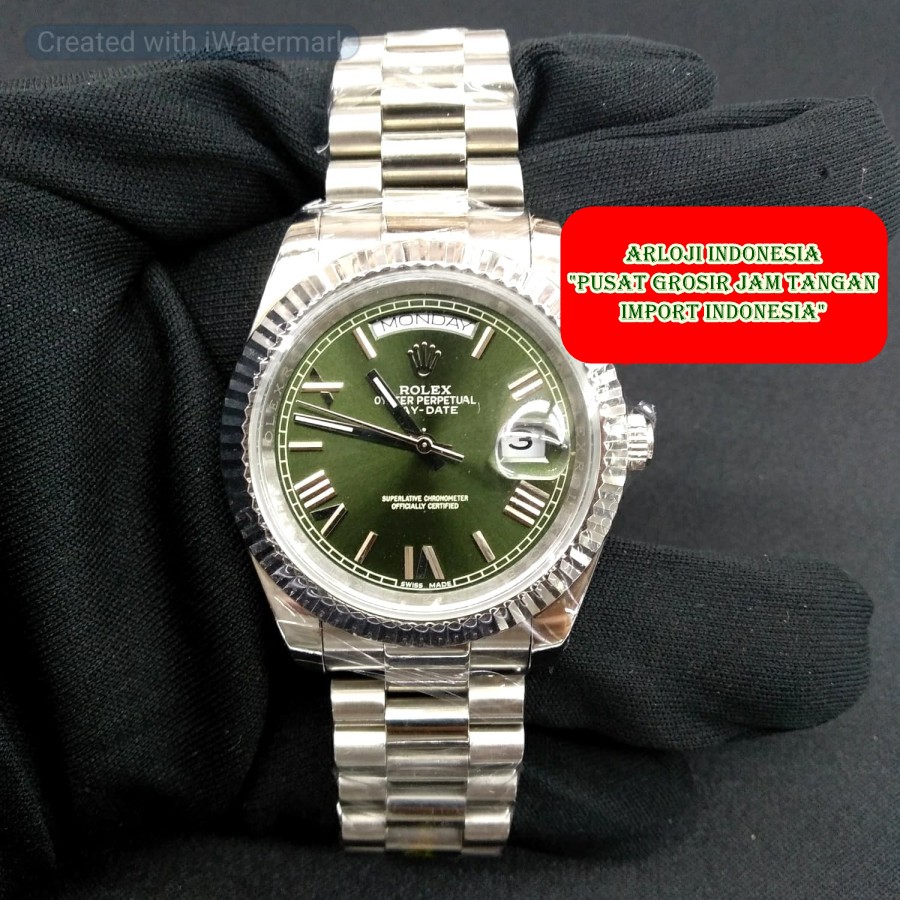 Promo Jam Tangan Pria ROLEX DayDate Olive Green Dial Garansi 1th