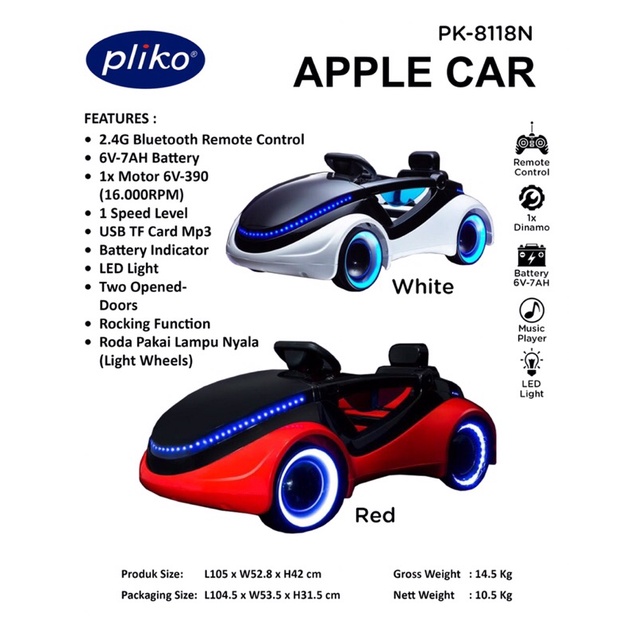 Mobil aki AppleCar PK-8118N Pliko - bentuk apel