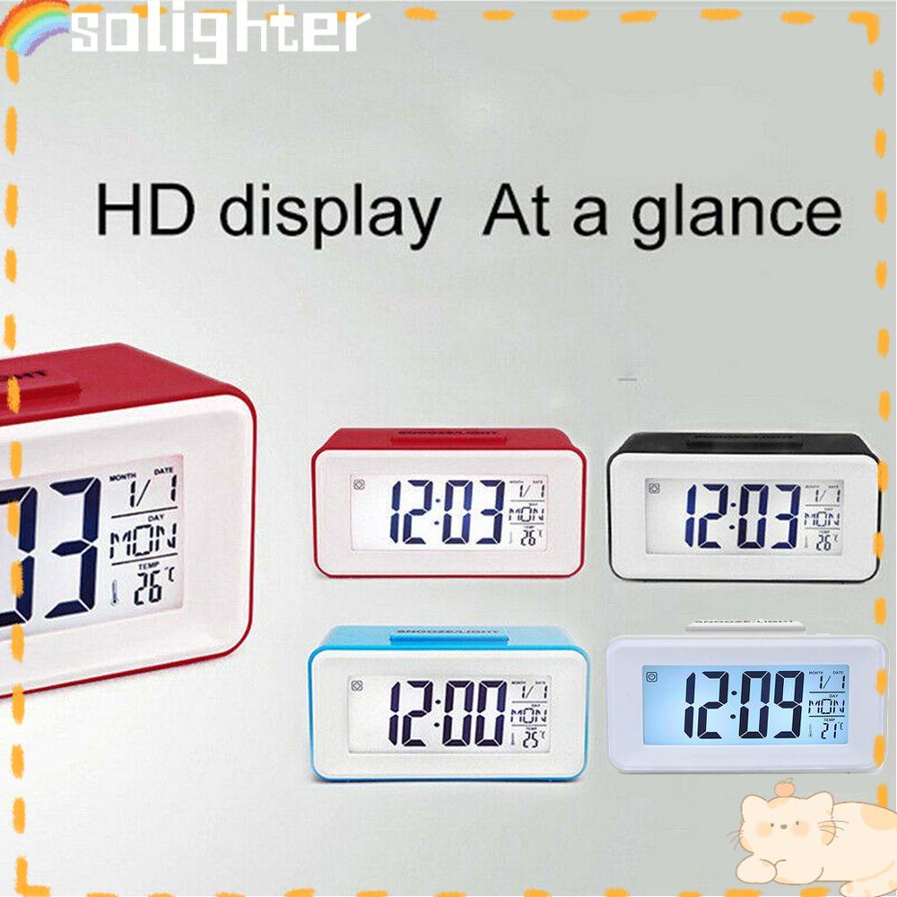 Solighter Jam Alarm Digital Dengan Lampu Malam LED, Termometer, Kalender