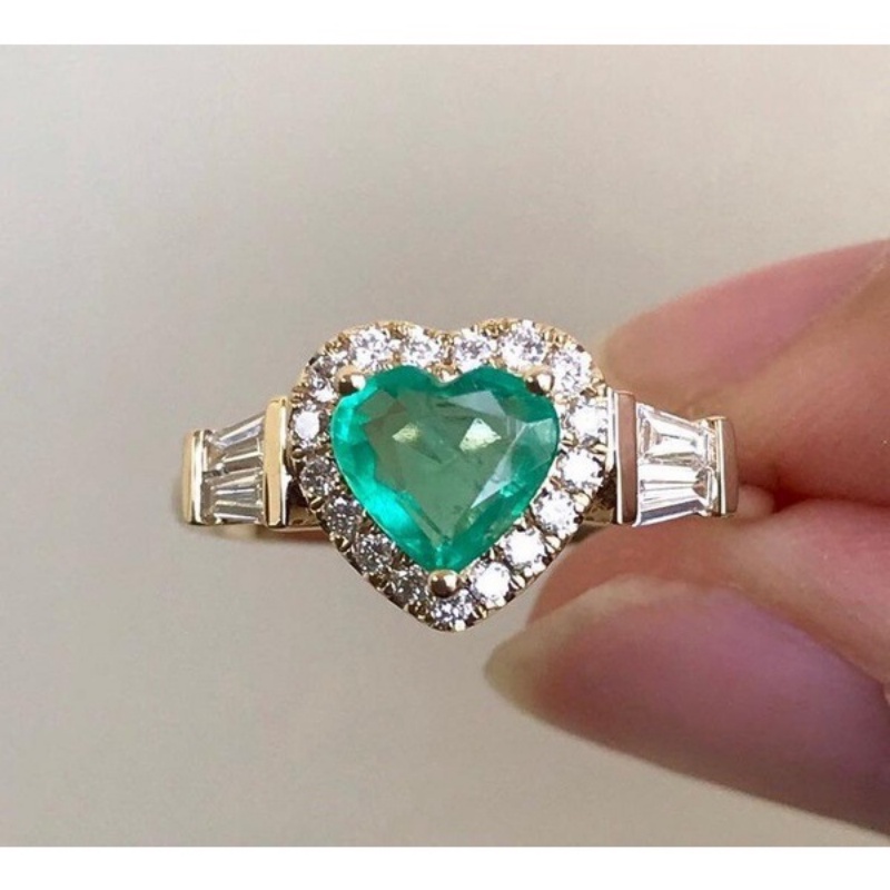 Cincin Lapis Emas Emas Asli Kadar 375Desain Hati Emerald Untuk Wanita