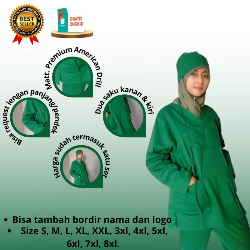 baju jaga/baju oka/baju ok/baju medis/baju perawat lengan panjang/baju scrub/baju seragam dokter/american drill/baju oka jumbo 5l/baju gown/baju ok joger