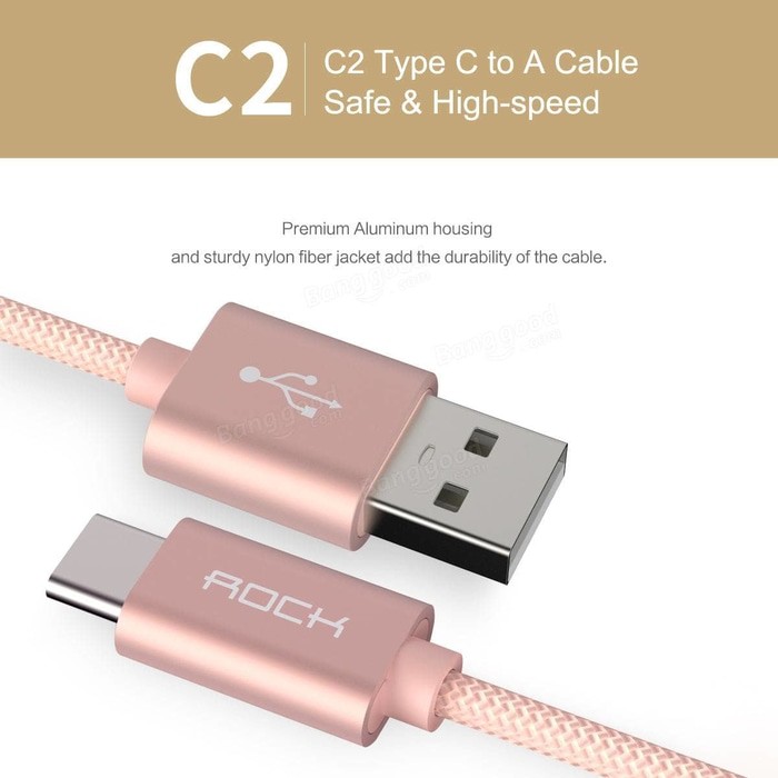 (ORIGINAL) ROCK USB Type C Cable Nylon Braided Fast charging (Xiaomi - Samsung)