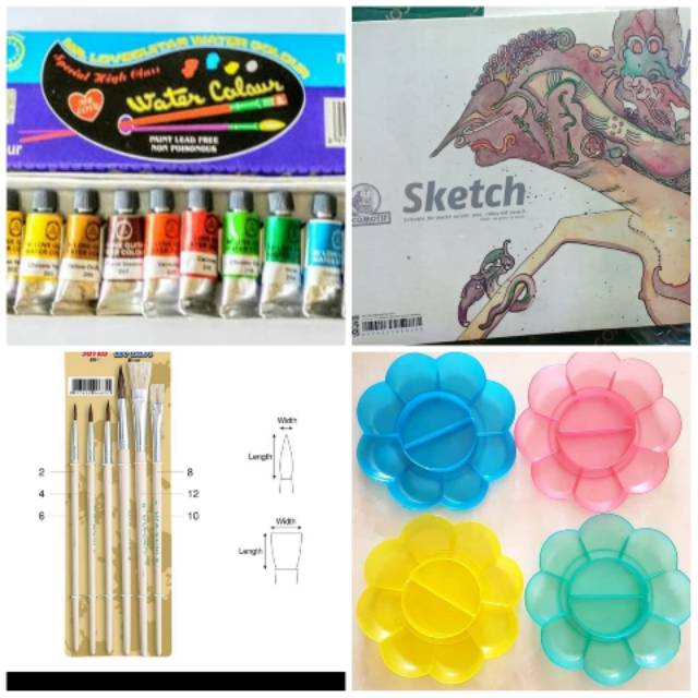 

Paket Lukis sketchbook a4+cat air+kuas+palet