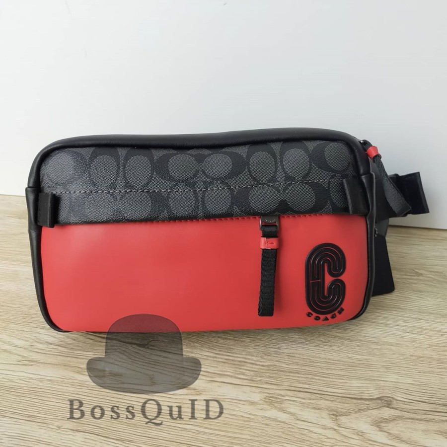 Coach Edge Belt Bag In Signature Canvas With Coach Patch Red