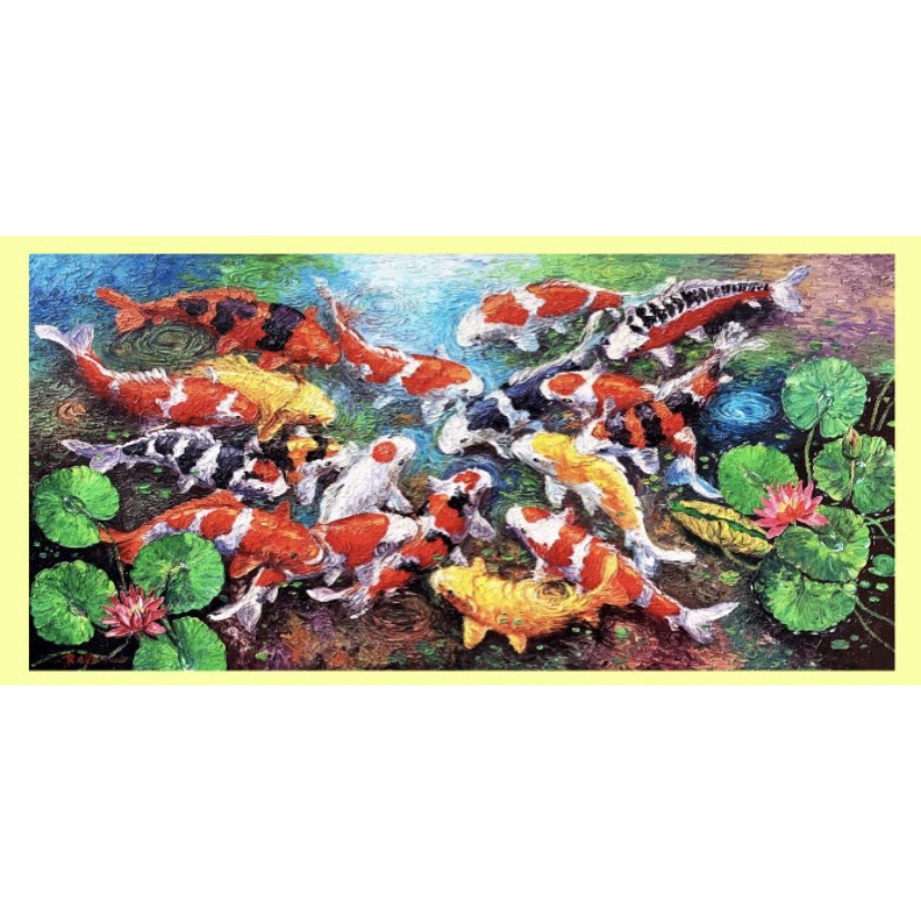 Lukisan kanvas ikan koi palet timbul berkualitas 200x100