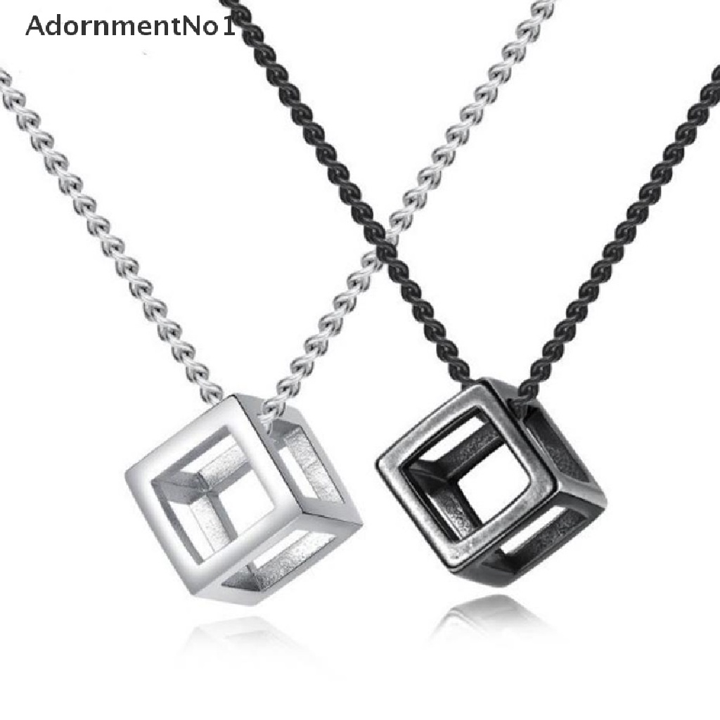 (AdornmentNo1) Kalung Rantai Titanium Steel Liontin Kubus Hollow Untuk Pria