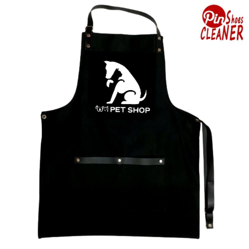 Apron Canvas With Sintetic Leather - Celemek Shoesclean Barista Bartender Barberman Chef Koki Barber