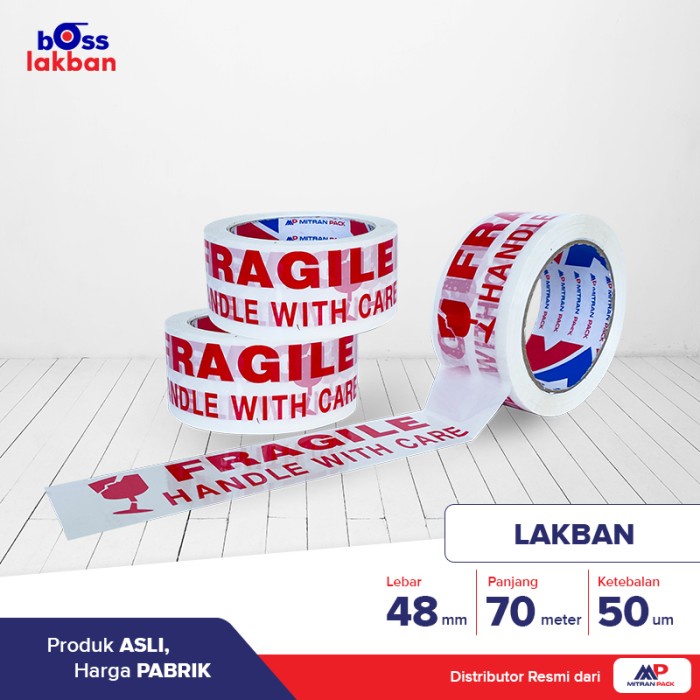 

perekat-pengikat- lakban printing fragile 48 mm x 70m/80 yard x 50 micron mitran pack -pengikat-