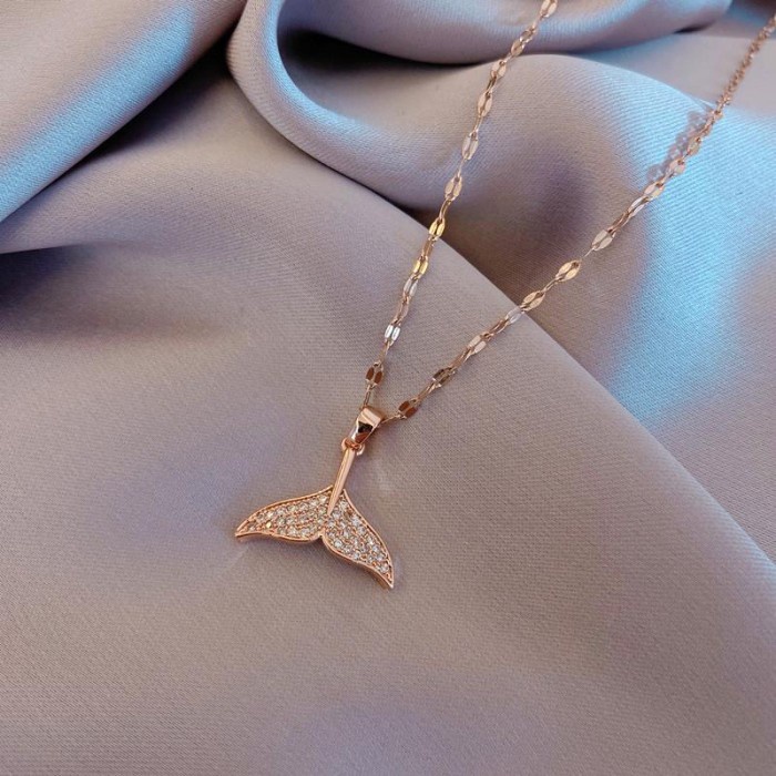Bisa (COD) Kalung Titanium Mermaid Tail / Kalung Import Anti Karat Necklace - Rosegold