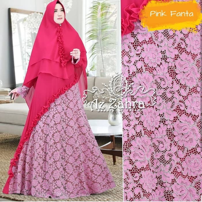 gamis syahrini pink fanta syari brukat baju muslim pesta lebaran rani