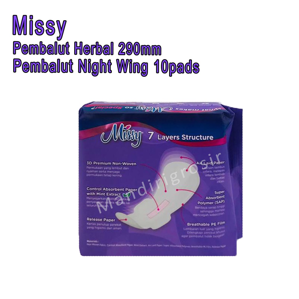 Pembalut Herbal Wing * Missy * Pembalut Night 290mm * 10pads