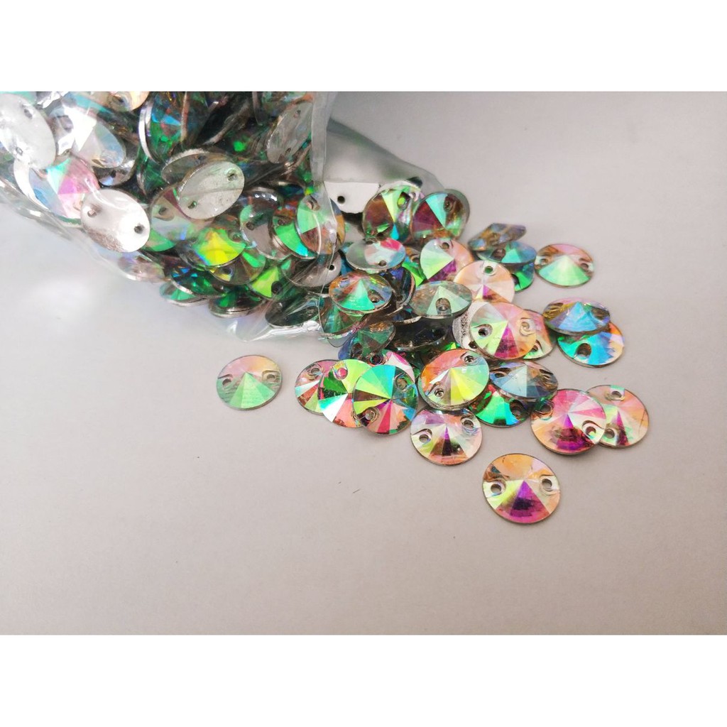 Payet / Diamond Resin Putih AB (pelangi) Bulat 10mm, 100 pcs