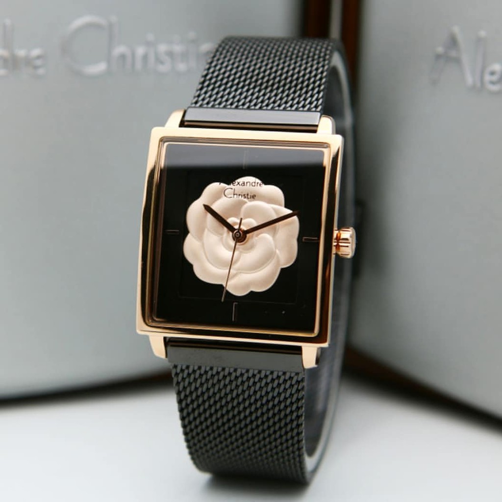 ALEXANDRE CHRISTIE ORIGINAL AC2848 JAMTANGAN WANITA BLACK ROSEGOLD