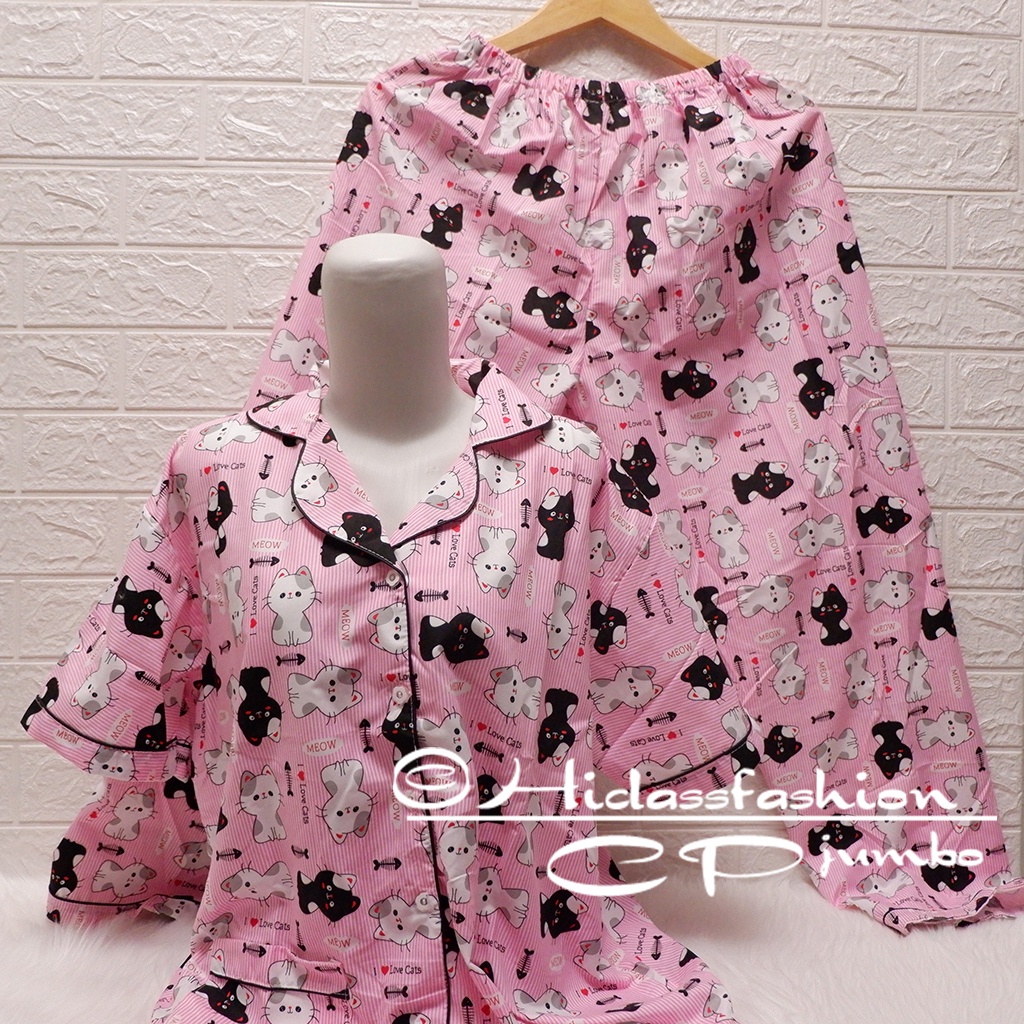 Baju Tidur Piyama Dewasa Setelan Jumbo Size  XXL LD 120-CPXXL CAT STRIP PINK