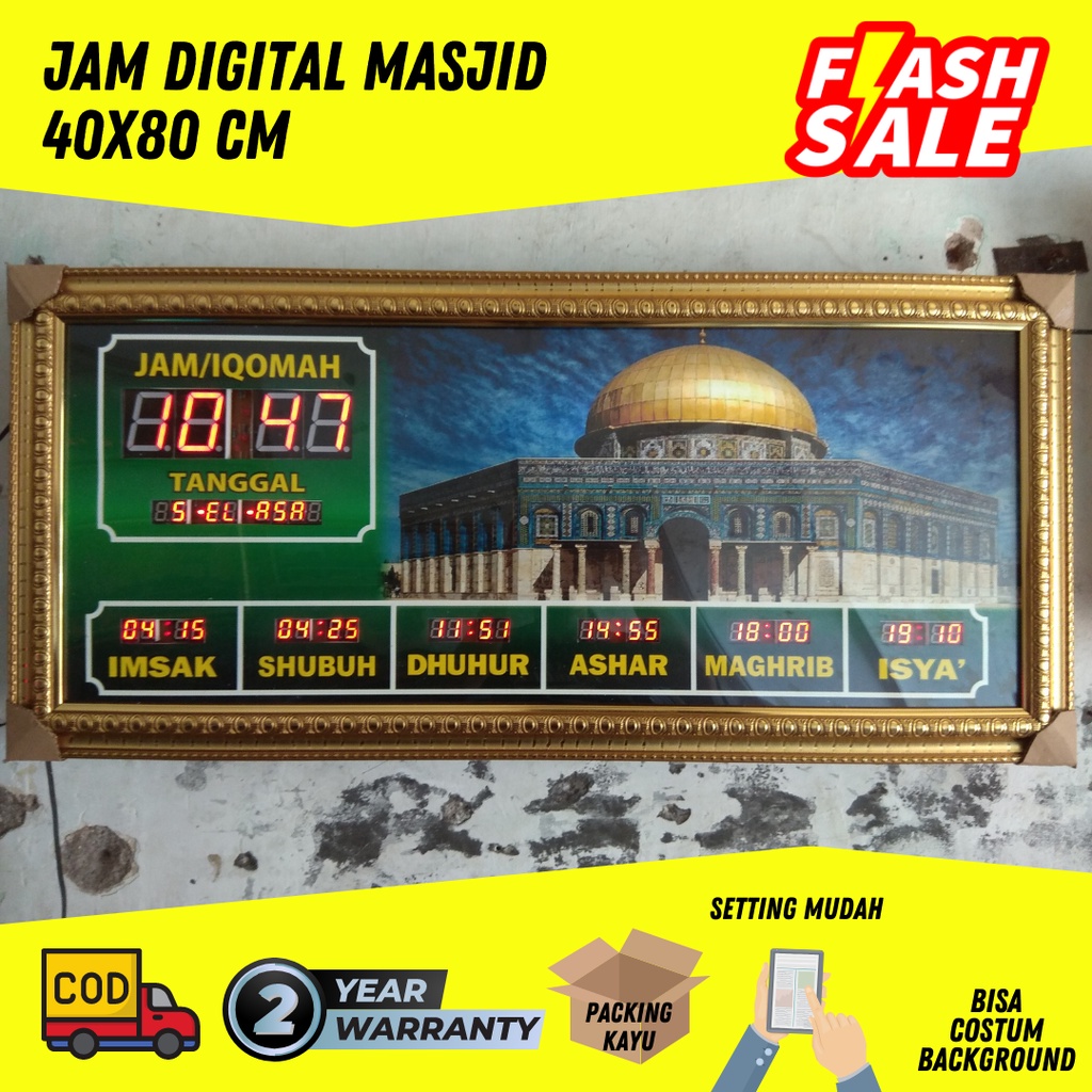 jam digital masjid ukuran 40x80cm ( jam digital masjid jadwal sholat  120x50  jadwal sholat warna bi