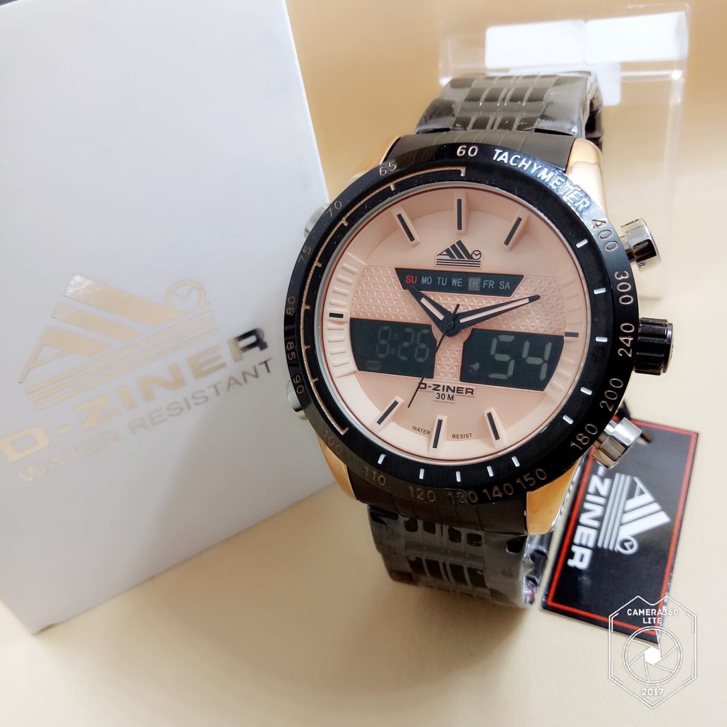 D-Ziner 8169 - Jam Tangan Pria Murah Anti Air - Dual Time - Rantai Stainless - Original