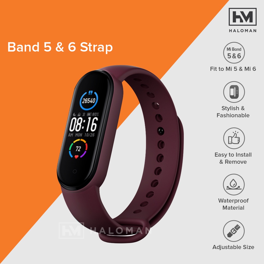 Silicone Strap Mi Band 5 & Mi Band 6 - Strap Miband 5 & Miband 6 Replacement-Burgundy