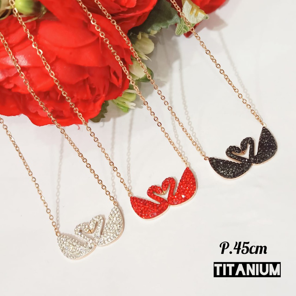 Kalung Dewasa TITANIUM Angsa dua permata zircon,Rosegold menawan,tidak KARAT,tidak LUNTUR COD