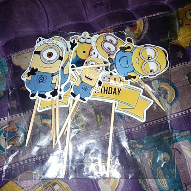Topper Cake/cupcake Tambah Nama, Hiasan Kue Ulang Tahun, Motif Minion