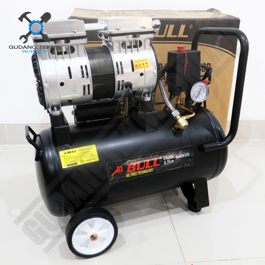 Kompresor Angin Tanpa Oli 24L BLAC24-075 BULL 3/4HP / Air Compressor Oilless BLAC 075 24 Liter BULL