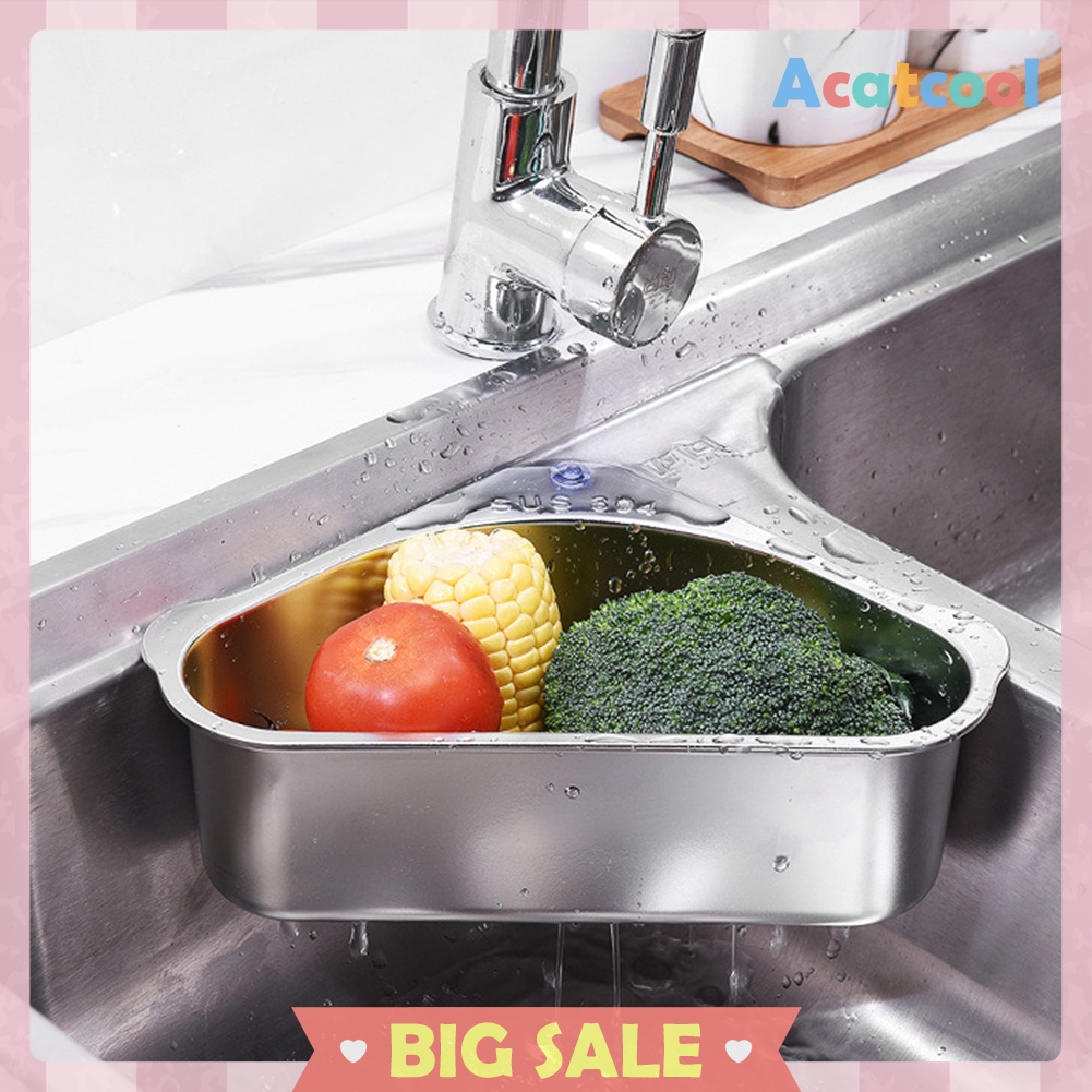 Stainless Steel Triangular Drain Basket Holder Kitchen Sink Filter Shelf