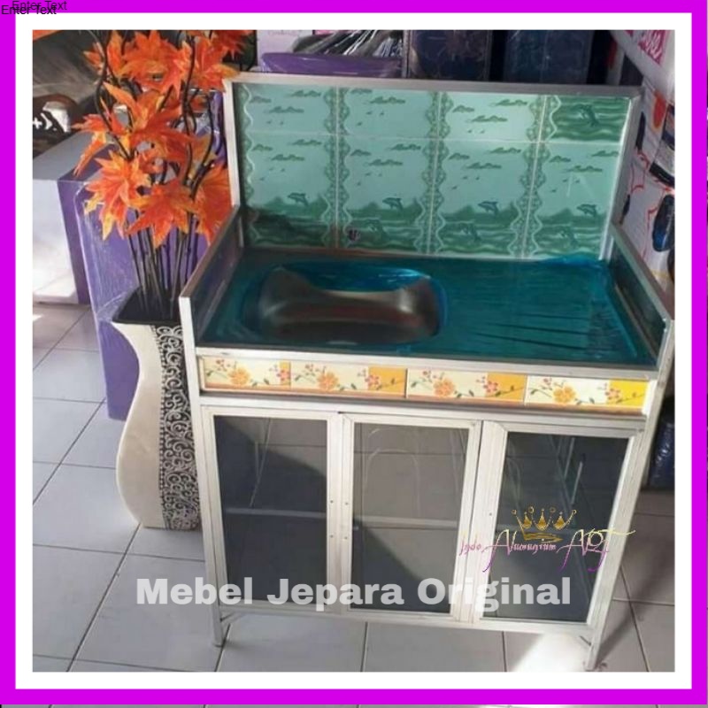 Wastafel & Rak Lemari Dapur Pintu 3 Kaca Bahan Alumunium Modern