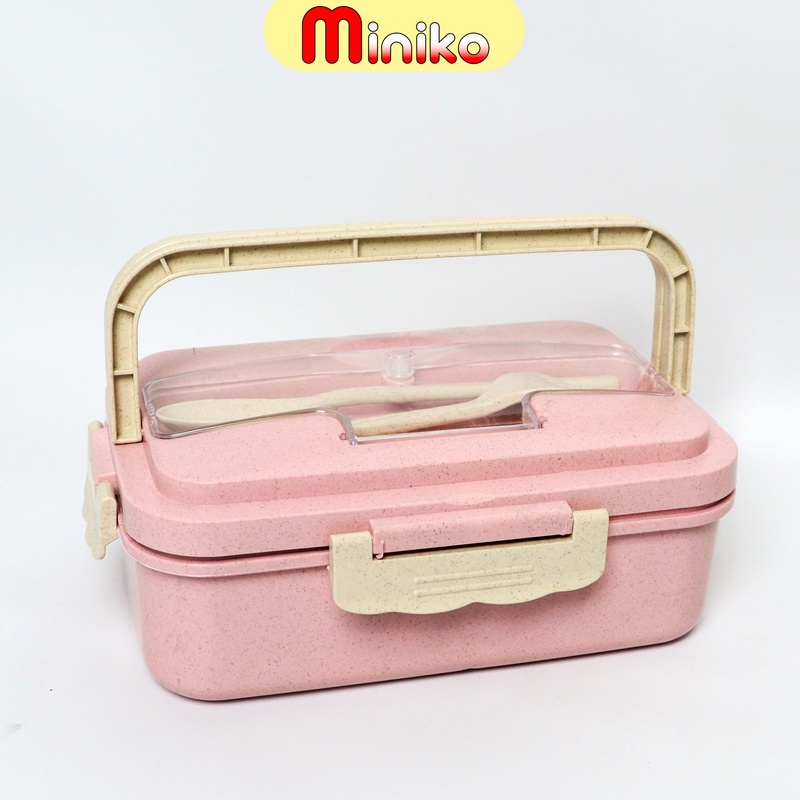 Tempat Bekal Makan satu set - Lunch Box Set Kotak Bekal Makan Jerami Gandum kotak makan Anti Tumpah Free Sendok dan Garpu