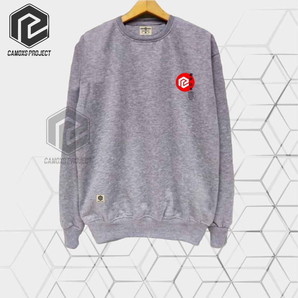 Crewneck Pria Distro Oversize Sweater Cewek Cowok Kekinian Suiter Abu Misty Fleece Tebal Krunek Logo CP List Japan Original Brand Camoxs