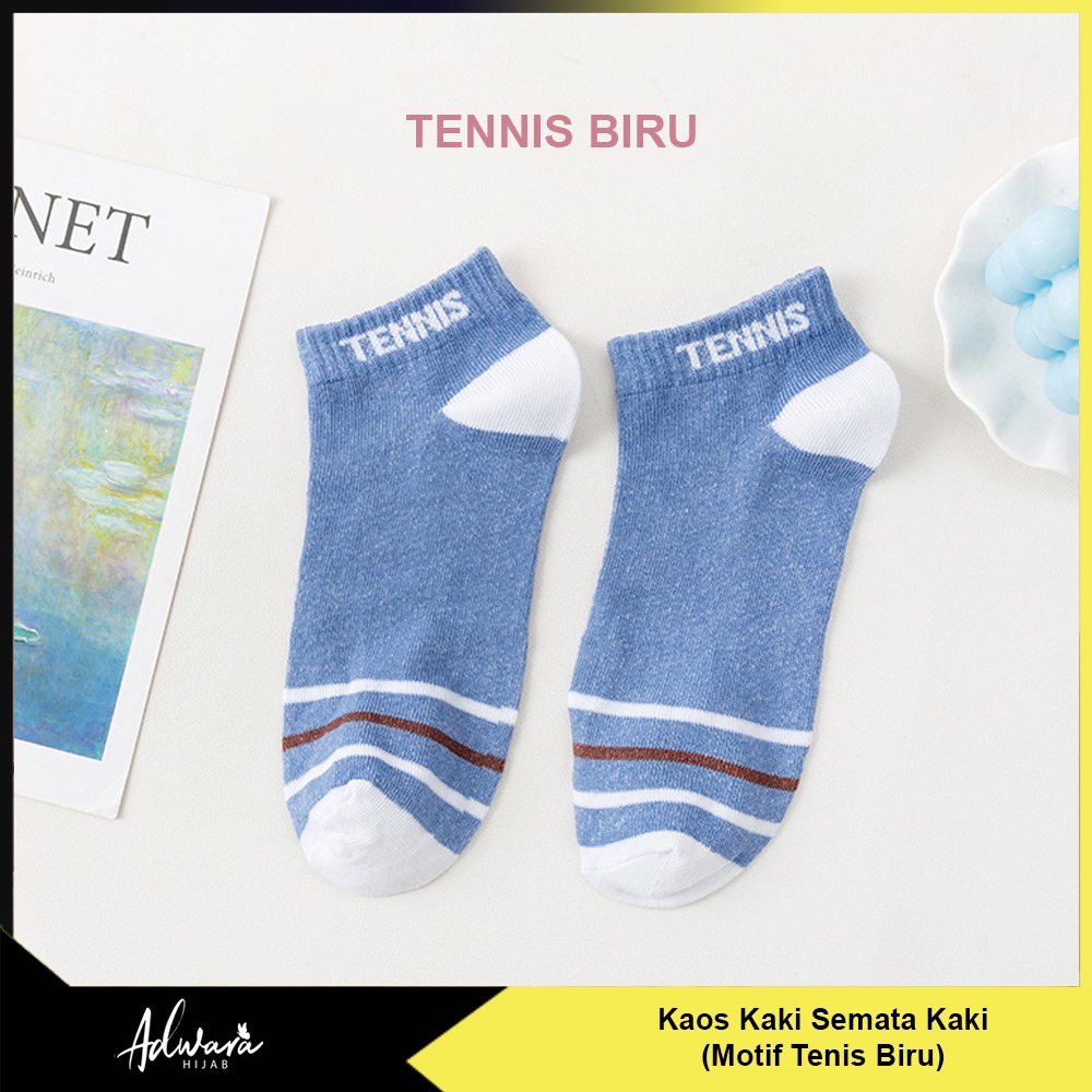 Kaos Kaki Pendek Pria Wanita Motif Tennis / Kaos Kaki Semata Kaki Warna Biru Sporty