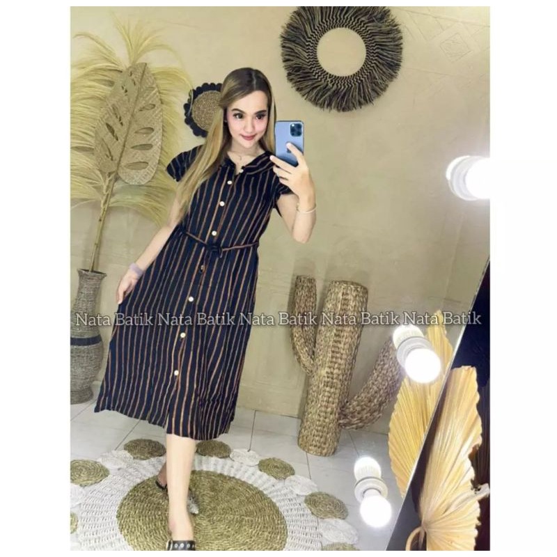 Midi Dress import /Daster Andin Motif Garis Salur ikatan Cinta Viral Kekinian