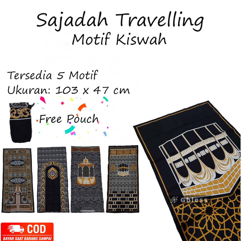 Sajadah Travelling Motif Kiswah Hitam  Sajadah Traveling Kiswah  Sejadah Travel Free Pouch