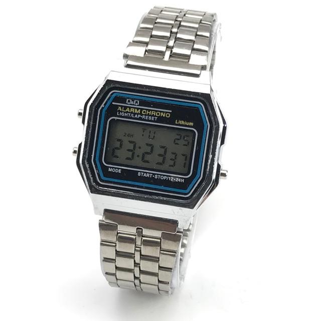 Jam digital wanita stainless steel, jam tangan elektronik-PUTIH