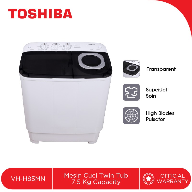 TOSHIBA Mesin Cuci Dua Tabung 7.5kg Model VH-H85MN / VHH85MN Twin Tub